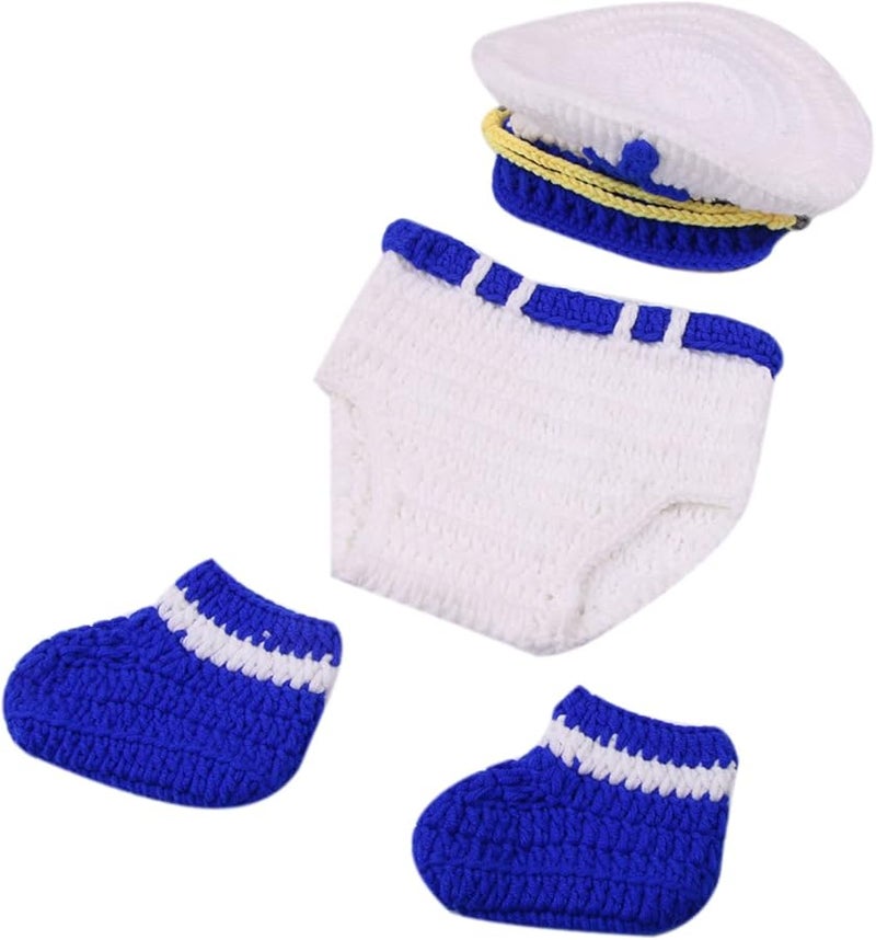 Newborn Photography Outfit Set Crocheted Knit Costume Hat Diaper Prop Baby Girl Boy - Image 1